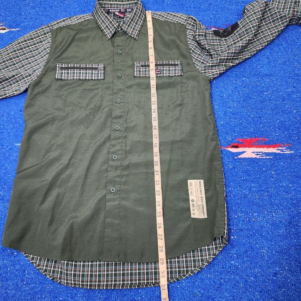 Vintage 2002 Bugle Boy Shirt Men's Size S Green Blue Plaid Sleeve Button Up Y2K - Picture 11 of 11